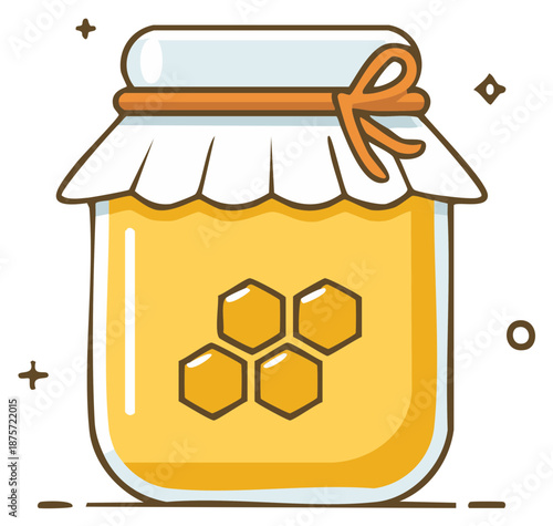 Honey Jar with Hexagon Symbol and Decorative Lid Illustration