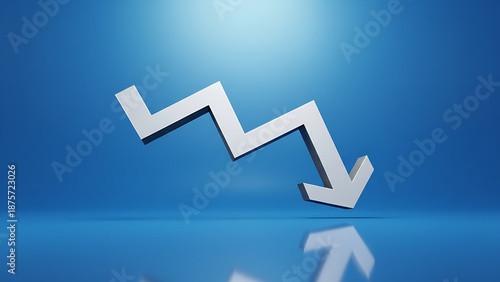 Wallpaper Mural Metallic silver 3D graph line arrow pointing downwards on a gradient blue background with reflection, symbolizing financial decline or negative trend. Torontodigital.ca
