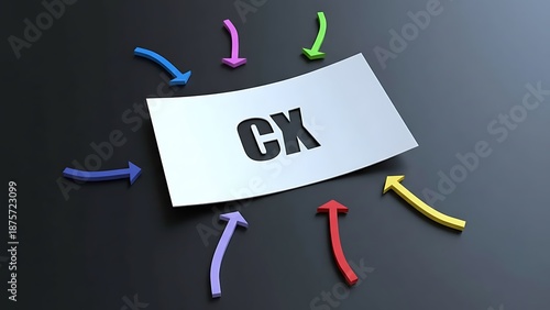Wallpaper Mural Colorful arrows pointing towards a white paper with 'CX' text, symbolizing customer experience, feedback, and data collection Torontodigital.ca