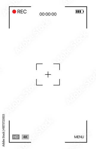 Smartphone camera portrait frame. Video recording screen viewfinder overlay, Clean transparent vector illustration