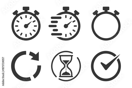 Time & Progress Icon Set – Symbols of Speed, Tracking, and Completion