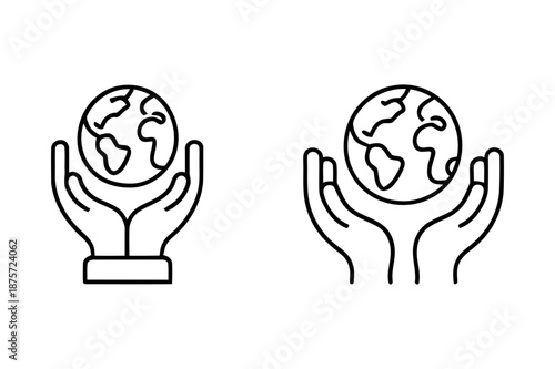  Hands Holding Globe Icon Set – Symbols of Global Care, Unity, and Environmental Stewardship