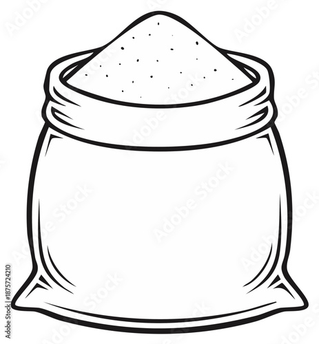 Illustration of a bag filled with granular material, resembling grains or flour in a simple outline style
