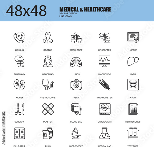 Medical and Healthcare Line Icon Set, Hospital, Doctor and Medicine Outline Symbols Collection
