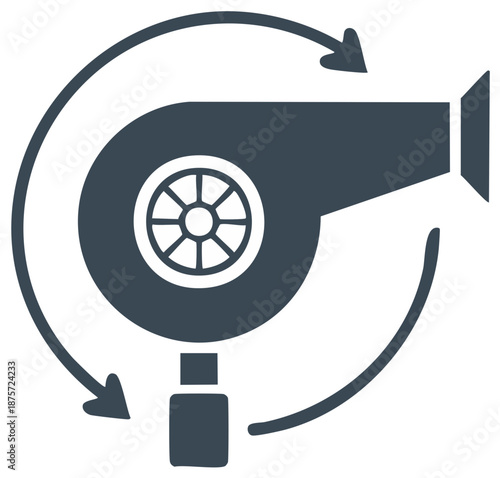 Rotating Hair Dryer Illustration: Stylized Haircare Tool with Circular Arrow Design for Iconography