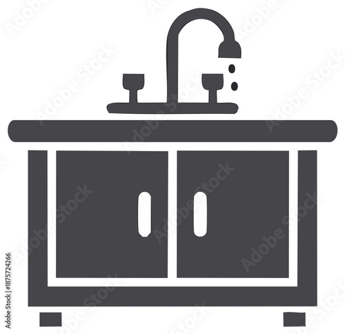 Bathroom or Kitchen Sink Cabinet with Dripping Water Faucet Vector Icon