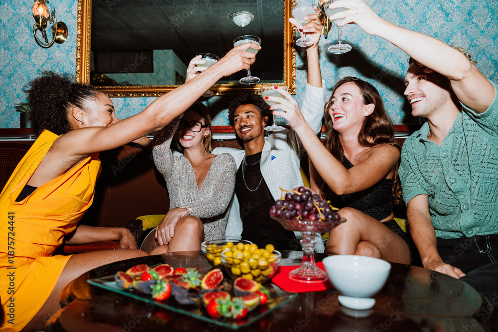 custom made wallpaper toronto digitalDiverse friends enjoying cocktails and toasting during a social party