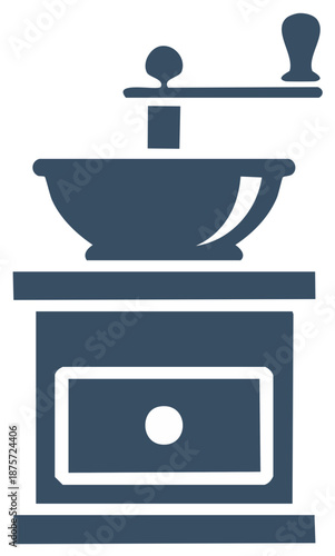 Vintage coffee grinder illustration, manual operation, stylized icon.