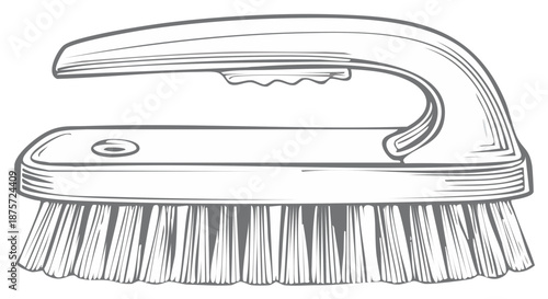Illustrated Scrub Brush with Handle for Cleaning Surfaces, Hand Drawn Household Tool