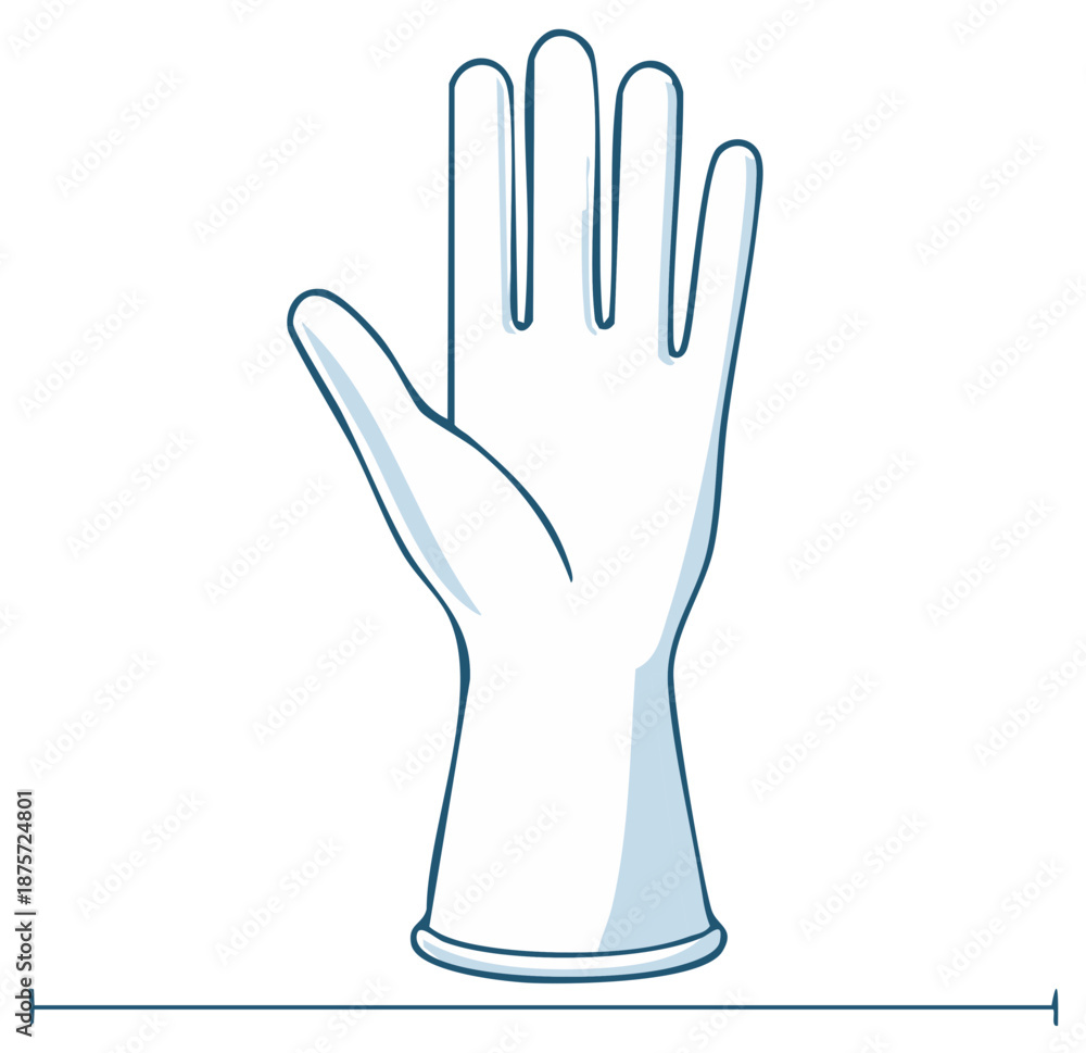 Fototapeta premium Illustration of a single white protective glove with five fingers and a measuring line