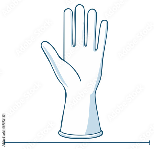 Illustration of a single white protective glove with five fingers and a measuring line