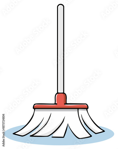Simple cartoon vector illustration of a wet mop cleaning a floor spill.