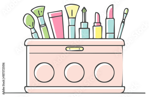 Cosmetic Box With Makeup Brushes, Lipstick and Products