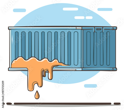 Cargo container with liquid spill concept art illustration