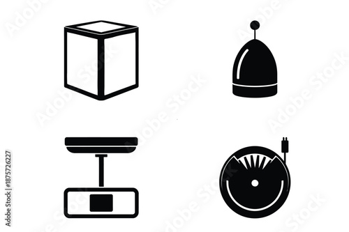 Modern Home Technology and Appliance Silhouette Icon Set