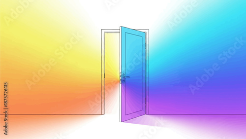Open Door With Bright Colorful Light Illustration Representing Opportunity Success And New Possibilities Concept

