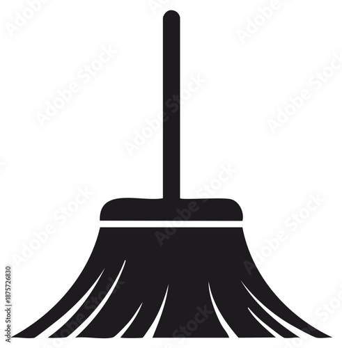 Black silhouette icon of a cleaning broom for household sweeping and tidying up tasks