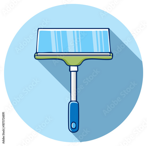 Cartoon illustration of a cleaning squeegee against a light blue background