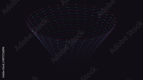 Deep digital data network cone visualization Futuristic technology cyber wireframe connection grid vibrant geometric