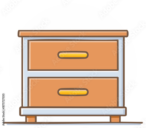 Cartoon illustration of a wooden bedside table with two drawers for home interior