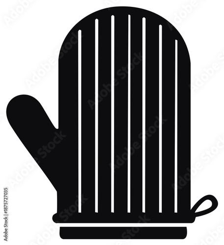 Stylized Black Oven Mitt with Vertical Lines and Hanging Loop Kitchen Cooking Essential