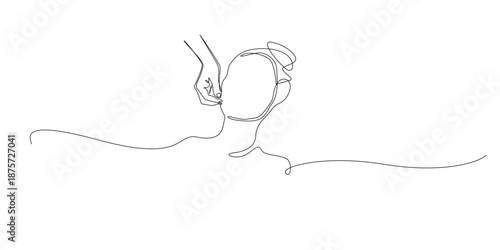Minimal continuous line illustration of woman facial care routine, expressing beauty treatment, skincare awareness, self-care, and modern feminine elegance.