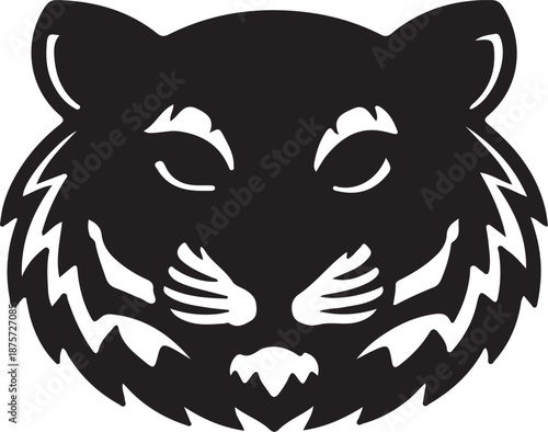 Vector illustration showing the head of a fierce tiger and an owl in a bold black and white animal mascot style for tattoo and wildlife design