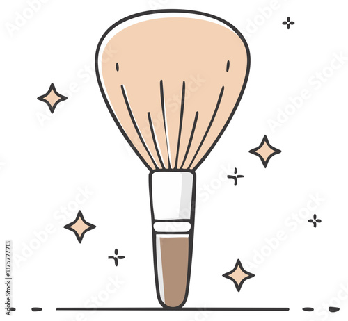 Cosmetic blush brush with shining stars, beauty tool vector illustration
