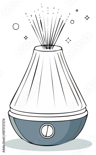 Stylish essential oil diffuser emitting fragrant mist and sparkling elements illustration