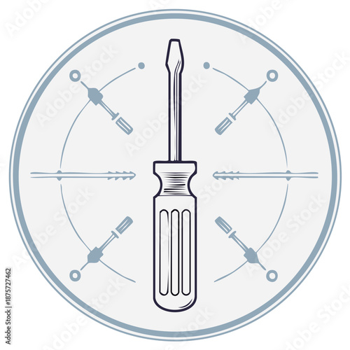Screwdriver icon inside a circle with other screwdrivers around the perimeter