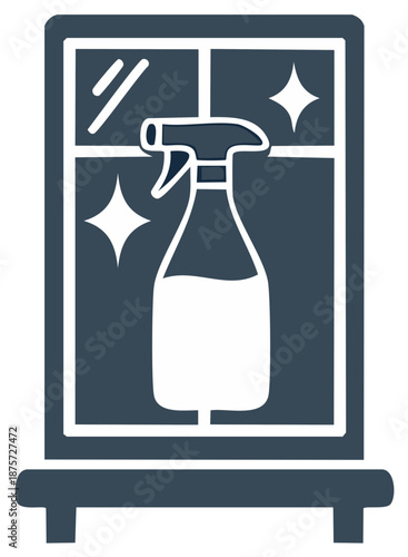 Window cleaner spray bottle and sparkling window pane icon representing clean home