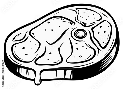 Juicy stylized raw beef steak with visible marbling and dripping fat a bold graphic illustration