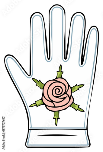 Illustration of a gardening glove with a rose emblem