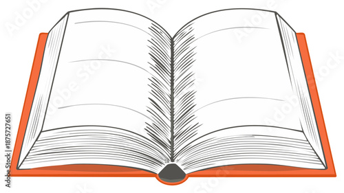 Opened book illustration in orange cover with blank pages for text, vector graphic