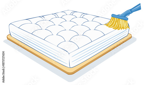 Vector illustration of a professional deep cleaning a tufted mattress with a vacuum brush for home hygiene and sanitation