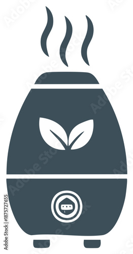 Air humidifier icon with steam and leaf symbol, aroma diffuser vector graphic