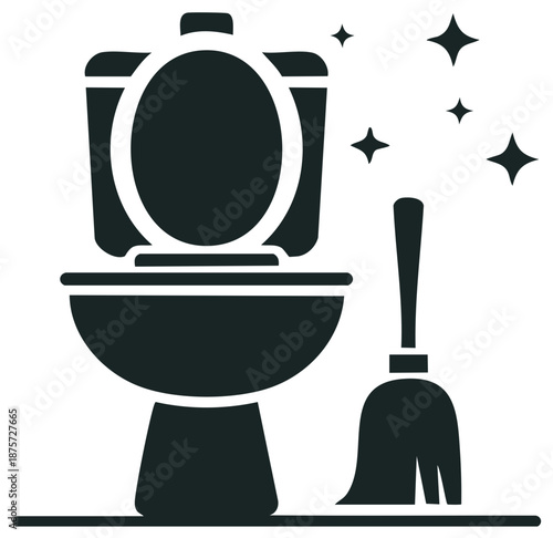 Toilet bowl with cleaning brush and sparkling effects illustration