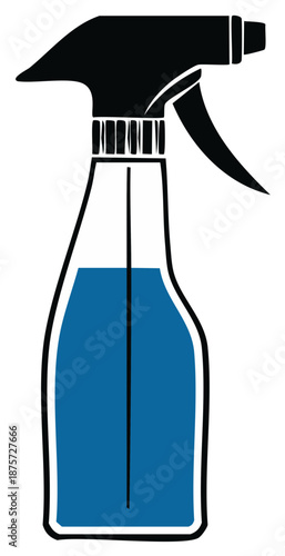 Spray Bottle with Blue Liquid Black Nozzle and Trigger