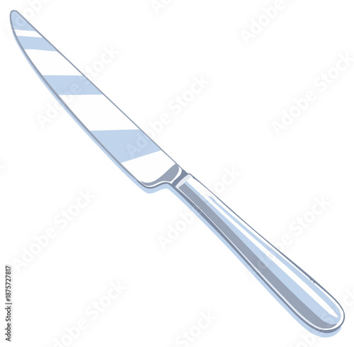 Stylized vector illustration of a shiny metal table knife for dining and cutlery concepts