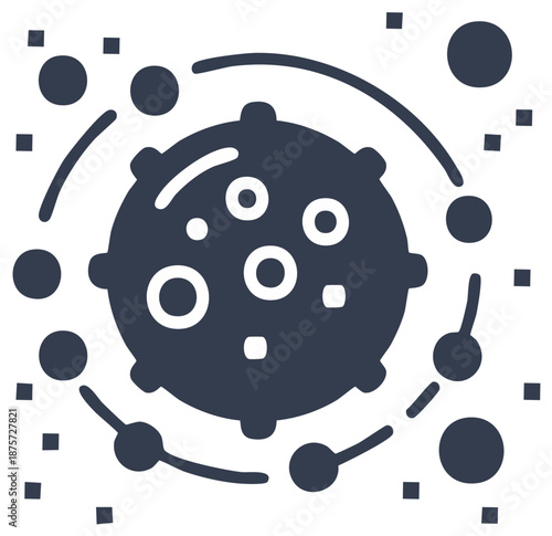 Dark planet illustration with moons asteroids orbit vector astronomy graphic science abstract