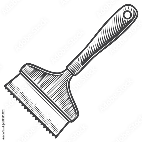 Engraved illustration of a window scraper tool isolated on a white background.