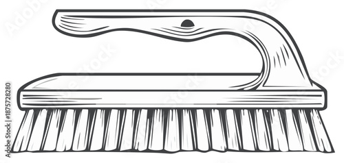 Vintage scrub brush line art illustration Hand drawn household cleaning tool for scrubbing floors or laundry