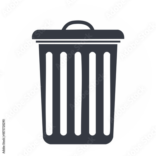 Gray Plastic Trash Can with Lid Simple Vector Illustration Symbol Icon