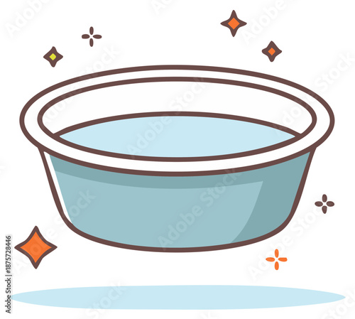 Sparkling clean wash basin full of water simple cartoon vector illustration
