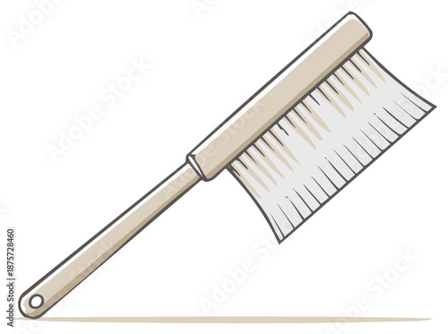 Hand Drawn Detail Brush Illustrating Painting Tool with Wood Handle and Soft White Bristles