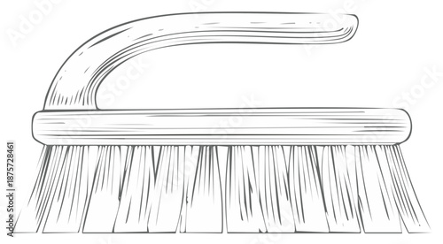 Line drawing of a cleaning brush with handle bristles for scrubbing, scrubbing, washing, or cleaning.