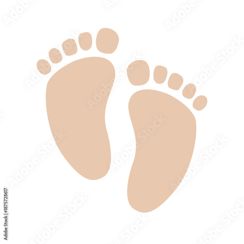 Baby feet. Icon of a baby footprint in neutral beige color. Isolated vector illustration