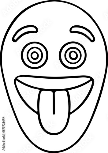 Silly Dizzy Face Emoji Outline Vector Illustration: Goofy Expression Sticking Tongue Out, Ideal for Coloring Pages, Playful Graphics, and Stunned Reaction Icons.