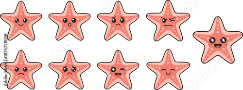 vector illustration of starfish funny cute cartoon mascot character cartoon with 9 poses