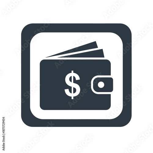 A minimalist wallet icon featuring a dollar sign, symbolizing financial transactions and commerce in a simple graphic representation
